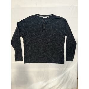 ROWM Shirt Thermal 1/4 Button Henley Long Sleeve Black Cotton Blend Large